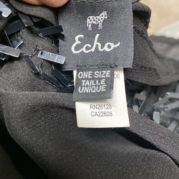 Echo Design Echofloral Bloom Silksquare Black Sheer Cardigan OS Beaded Evening - Picture 9 of 10